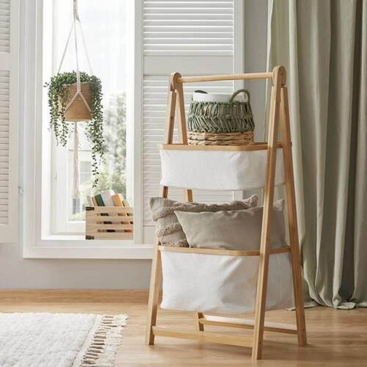 Úložný regál MISAKI krémový - krémová, Modern, drevo/textil (44/35/99cm) - Bessagi Home