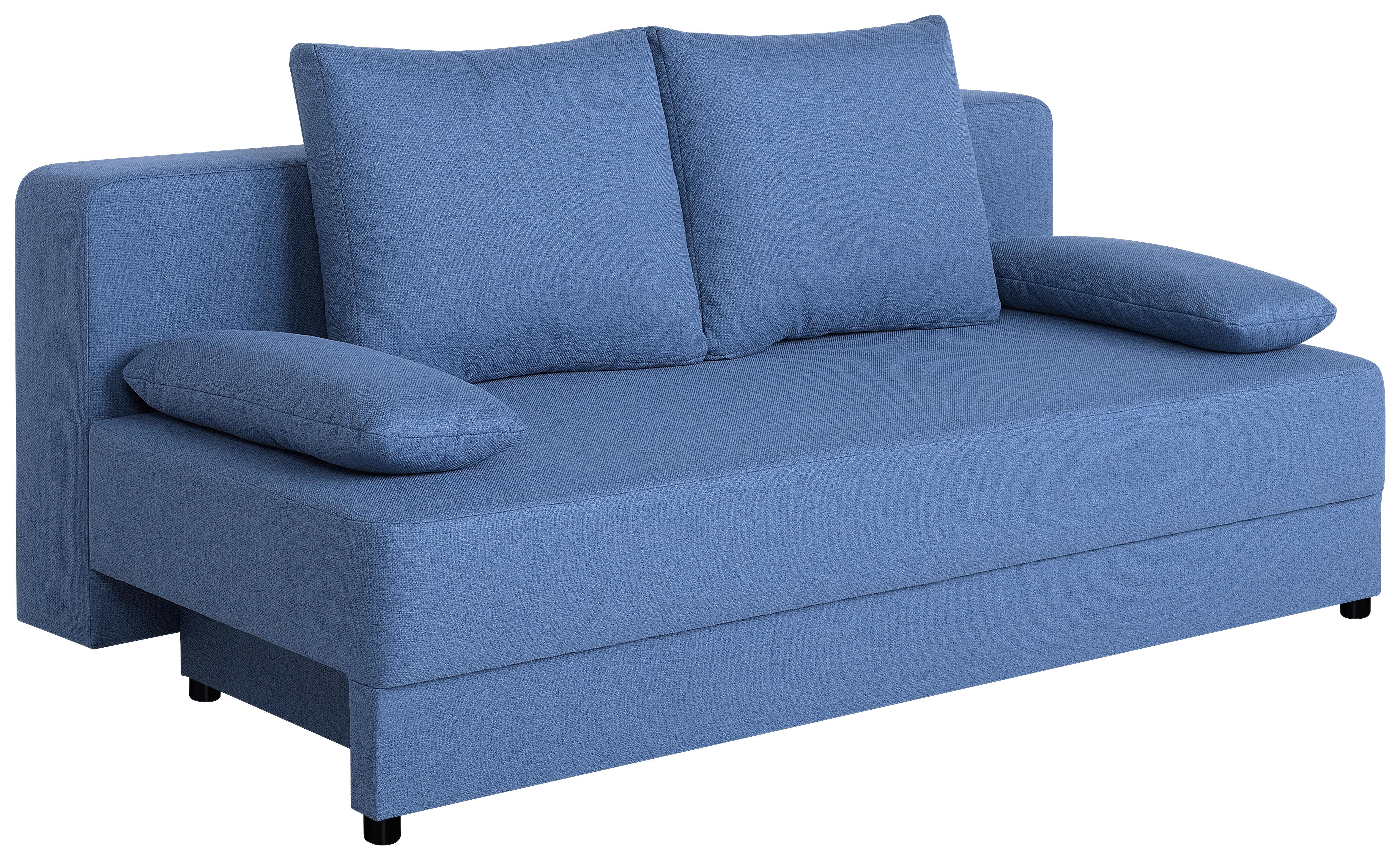 Pohovka LIA, modrá, s lůžkem a úložným prostorem - modrá/černá, Basics, kompozitní dřevo/textil (200/90/103cm)
