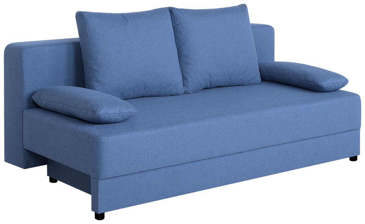 Pohovka LIA, modrá, s lôžkom a úložným priestorom - modrá/čierna, Basics, kompozitné drevo/textil (200/90/103cm)