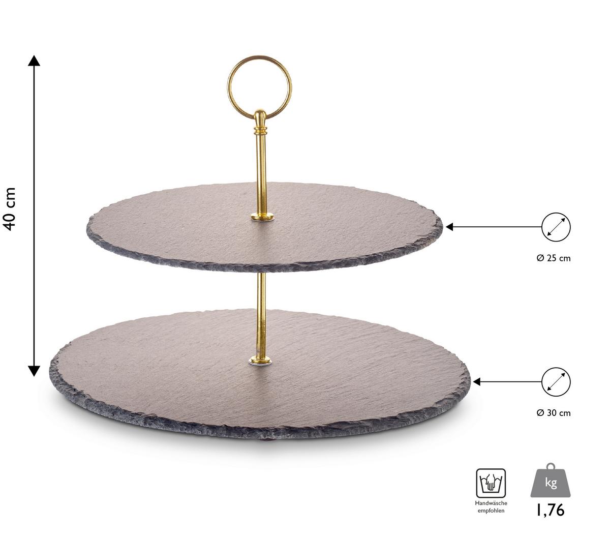Etagere Rund Metall/Naturstein D: 30/24 cm 2-Stöckig - Goldfarben, Basics, Stein/Metall (30/25/40cm) - Echtwerk