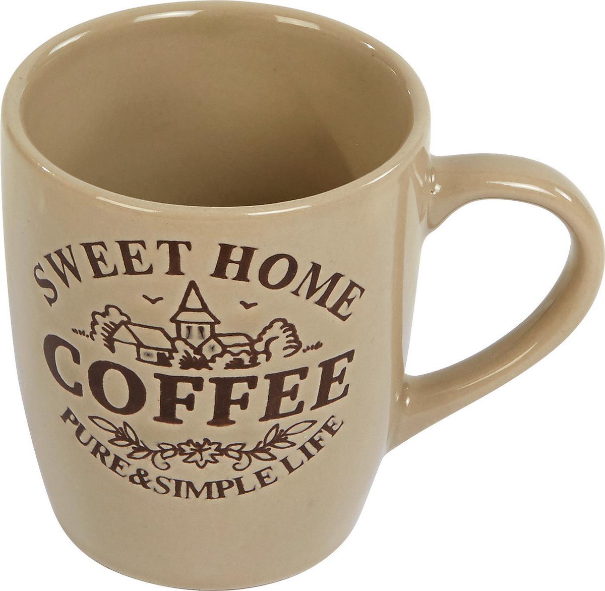Kaffeebecher Keramik 220 Ml Schriftzug Jakov - Beige/Weiß, KONVENTIONELL, Keramik (7,4/8,4cm) - Luca Bessoni