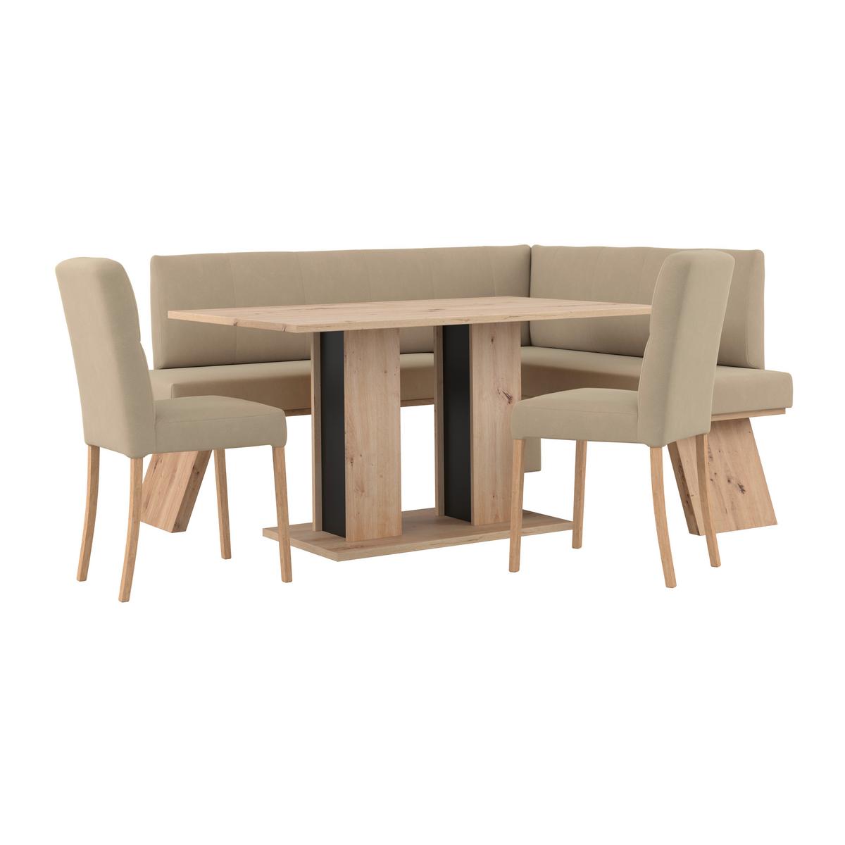 Eckbank Emma Ii Webstoff Beige, B: 185 Cm - Eichefarben/Beige, KONVENTIONELL, Holzwerkstoff/Textil (185/150cm)
