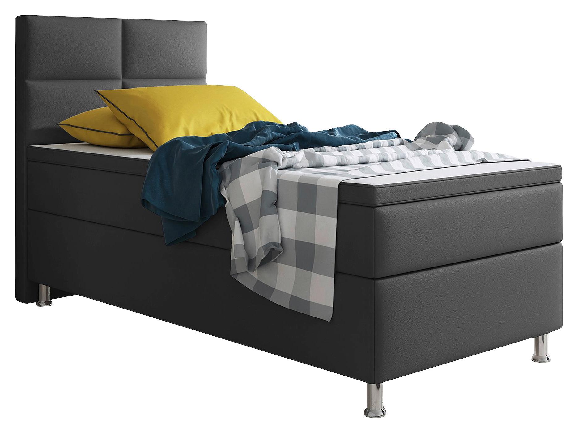 Boxspringbett mit Topper Lederlook 90x210 Miami - Anthrazit/Silberfarben, KONVENTIONELL, Leder/Textil (90/115/210cm) - MID.YOU