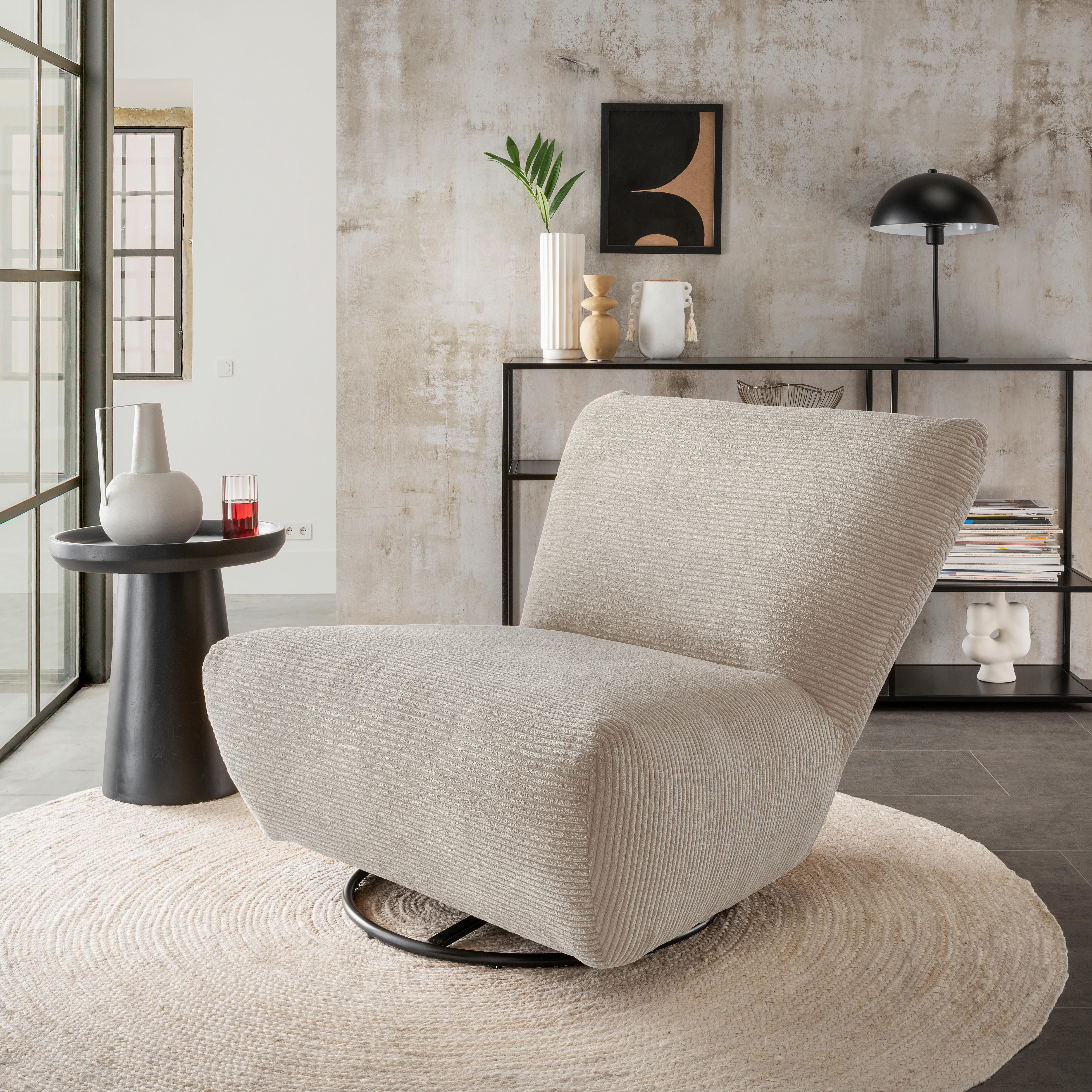XXL-Sessel Cremallo Beige Wippfunktion, drehbar, B: 95cm - Beige/Schwarz, Trend, Textil (95/77/94cm) - Livetastic