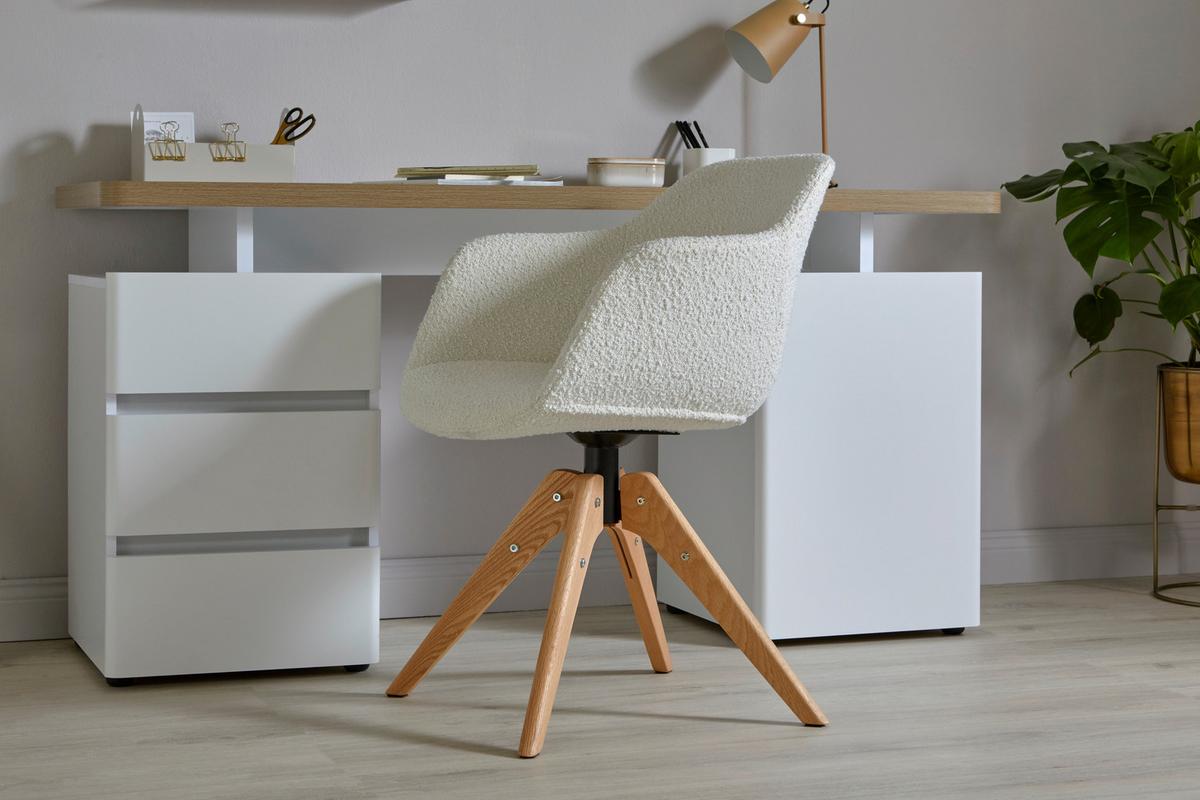 Armlehnstuhl Shell Weiß /eichefarben Echtholz-Beine - Eichefarben/Weiß, MODERN, Holz/Kunststoff (56,5/59/79cm) - Livetastic