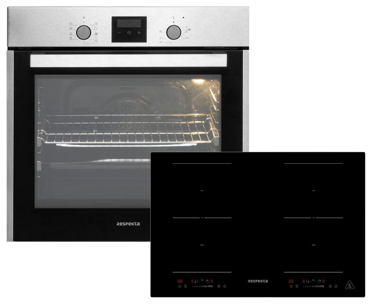 Einbauherd-set B: 59,5 Cm Induktion/ Autark - Edelstahlfarben/Schwarz, Trend, Glas/Metall (59,5/59,5/56,5cm) - Respekta