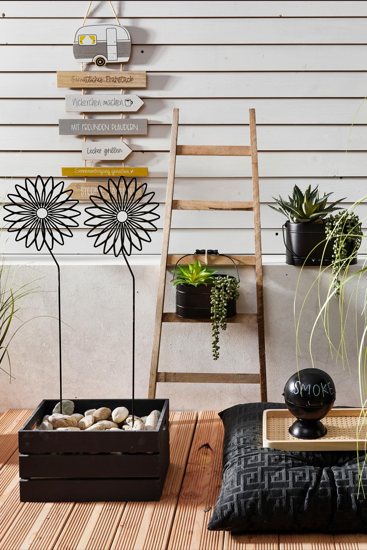 Gartenstecker Sunke Blume Schwarz H: 78 Cm - Schwarz, KONVENTIONELL, Metall (20/78cm) - Luca Bessoni