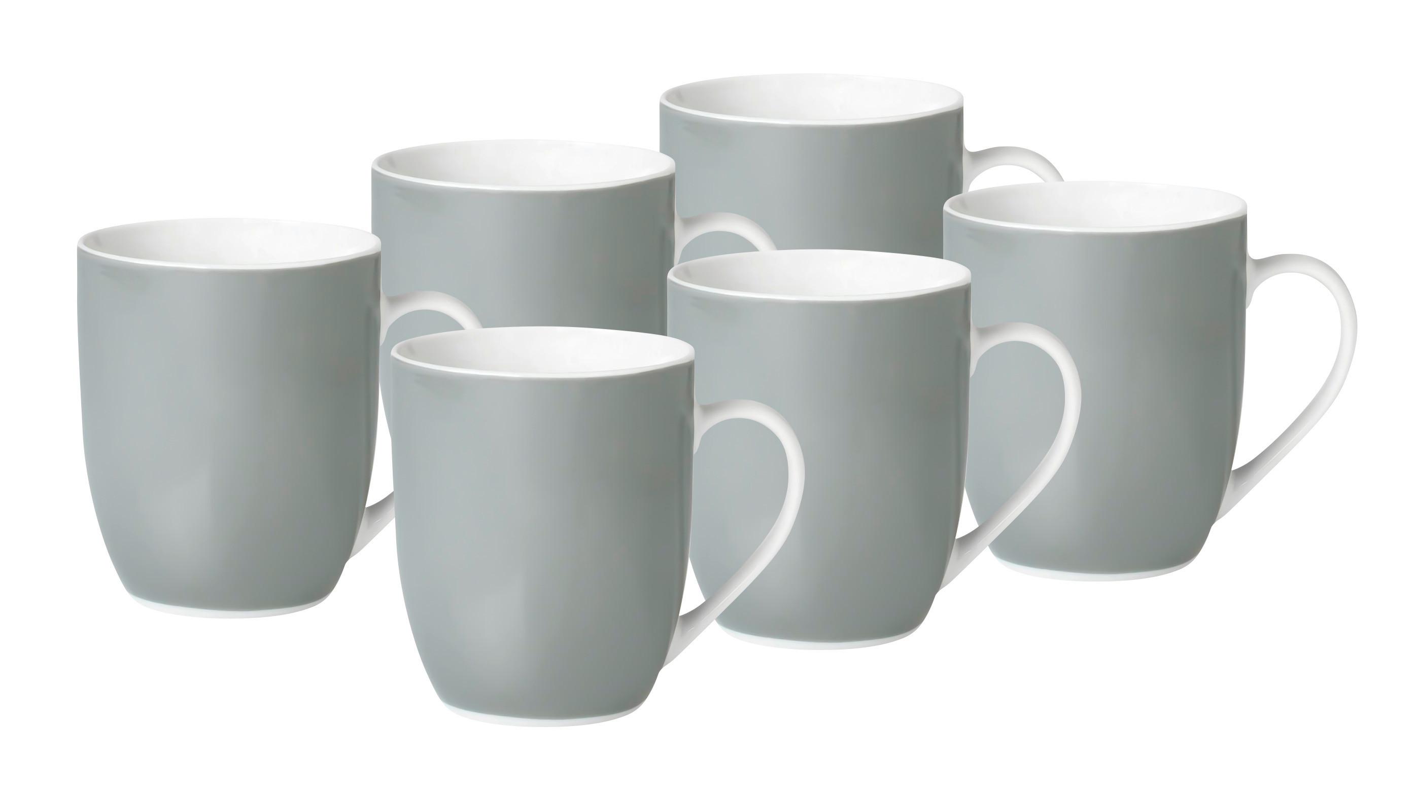 Kaffeebecherset Grau Weiß 6-teilig B: 11 cm - Weiß/Grau, Basics, Keramik (11/10/8cm) - Van Well