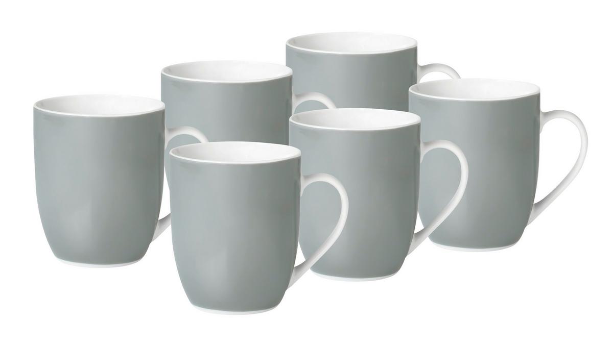 Kaffeebecherset Grau Weiß 6-Teilig B: 11 Cm - Weiß/Grau, Basics, Keramik (11/10/8cm) - Van Well
