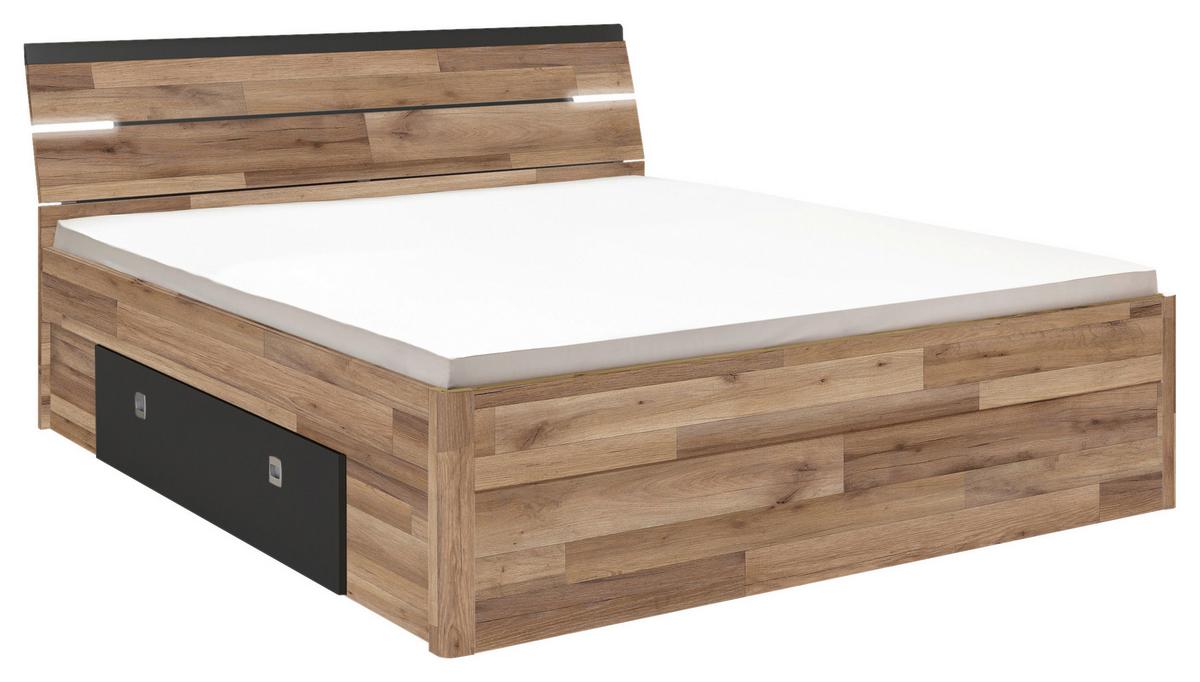 Ágykeret Mars 180/200 Cm - tölgyfa színű/sötétszürke, Konventionell, faalapú anyag (180/200cm) - MID.YOU