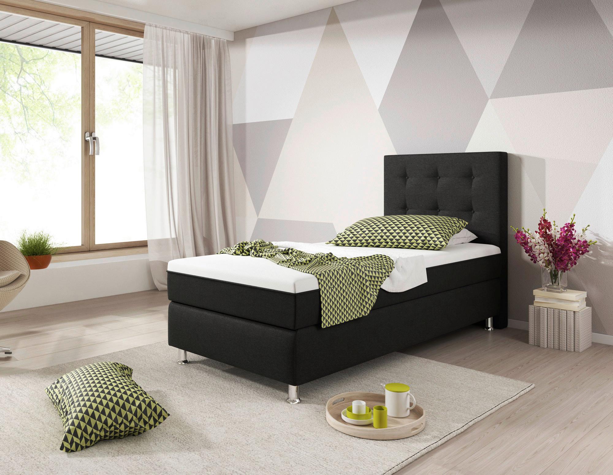 Boxspringbett 90x200 cm Köln Plus - Silberfarben/Schwarz, KONVENTIONELL, Textil (90/115/210cm) - MID.YOU