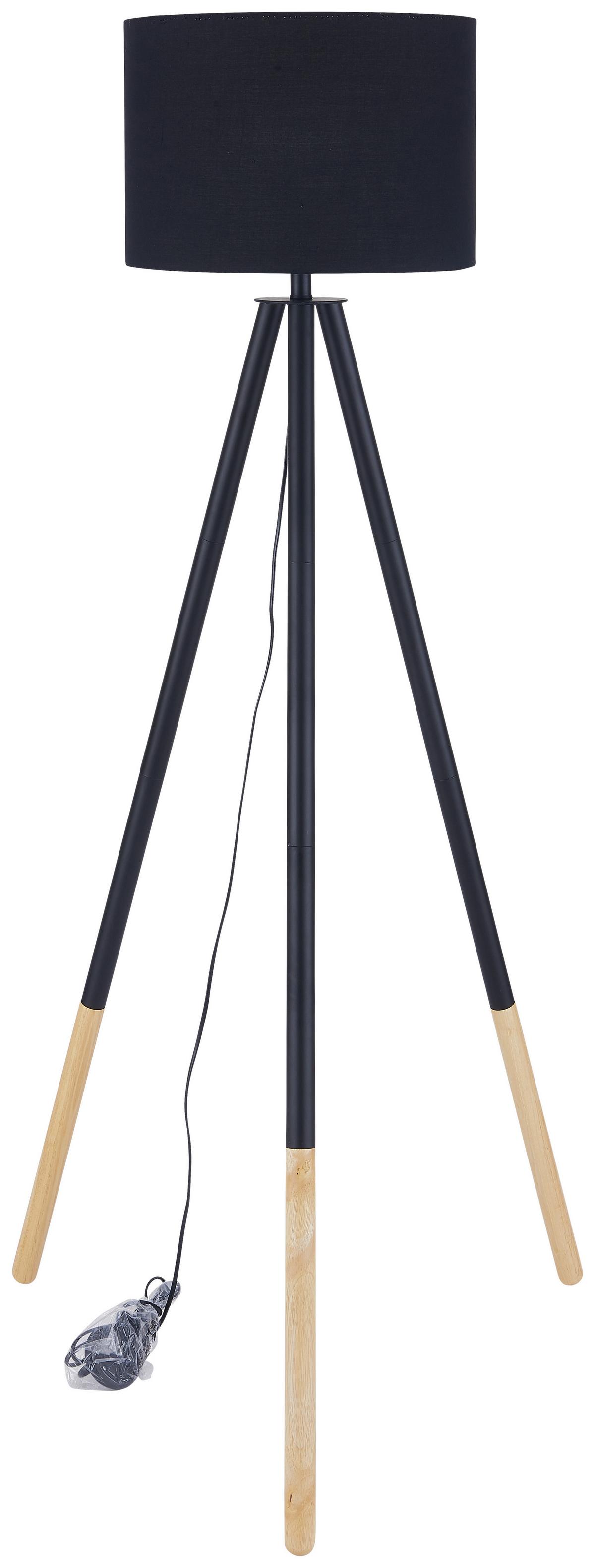Stehlampe Holz Schwarz/Natur Langer Dreifuß mit Fußschalter - Schwarz/Naturfarben, Basics, Holz/Textil (65/154cm)