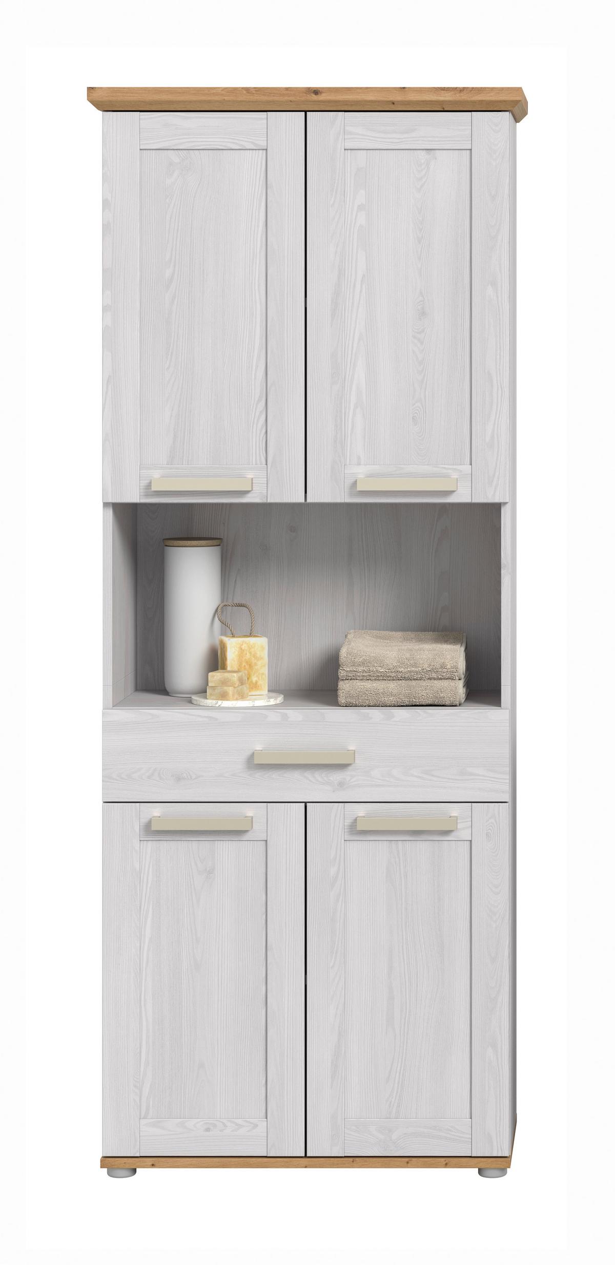 Hochschrank Verona Eiche Dekor /Lärchefarben B: 74cm - Silberfarben/Lärchefarben, Trend, Holzwerkstoff (74/187/34cm) - MID.YOU