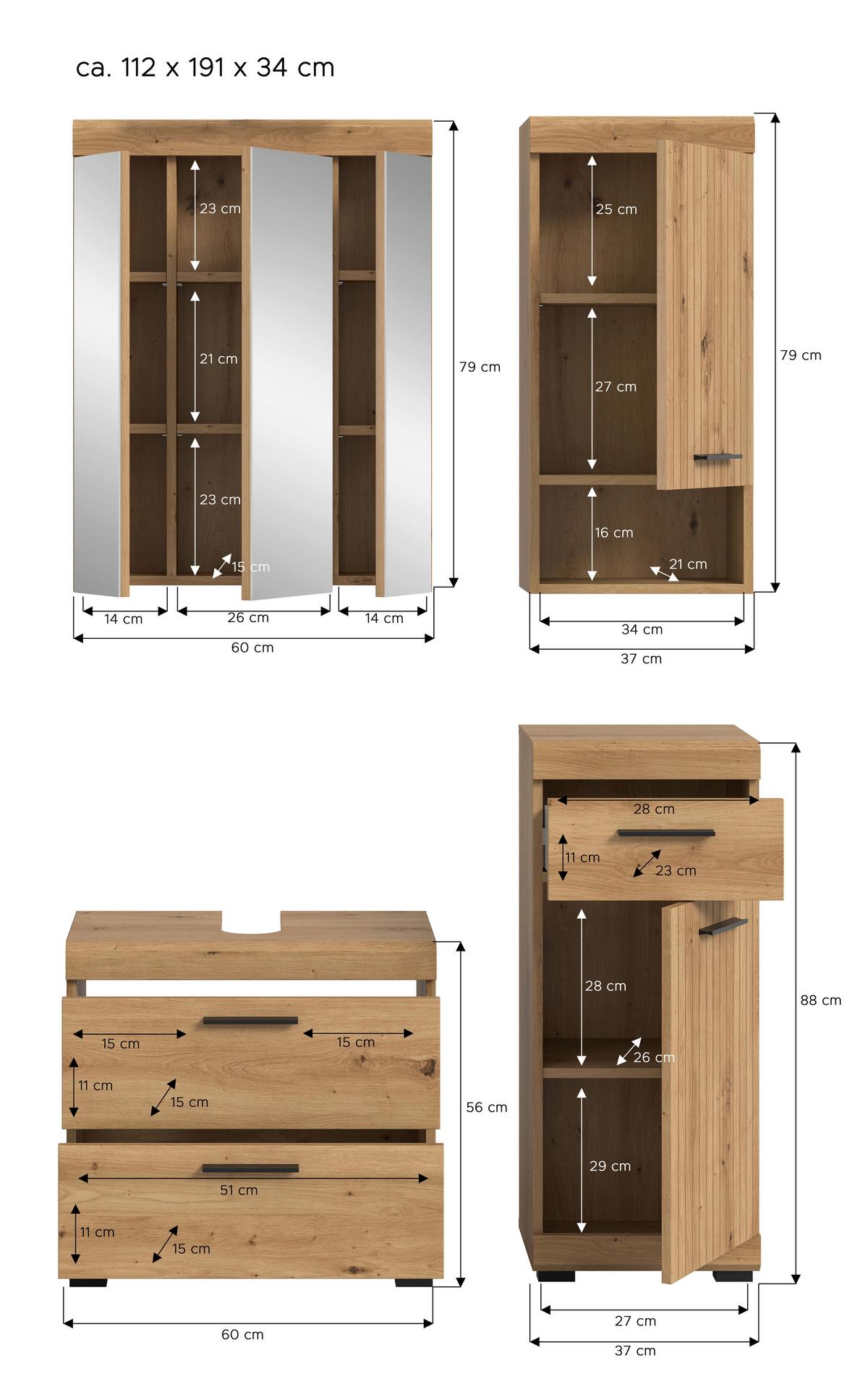Badezimmer Scout Eiche Artisan Dekor B: 97cm - Schwarz/Eiche Artisan, Trend, Glas/Holzwerkstoff (97cm) - MID.YOU