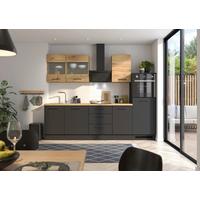 Küchenblock Capri Schwarz/Eiche Dekor B: 280 cm - Schwarz/Eiche Artisan, Basics, Glas/Holzwerkstoff (280cm) - MID.YOU