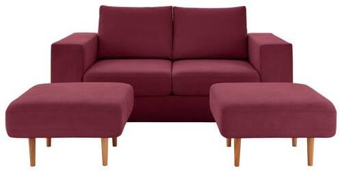 2-sitzer-sofa Looks V-2 Mit Hocker Rot - Eichefarben/Beere, Design, Textil (172/96/107cm) - LOOKS by W.Joop