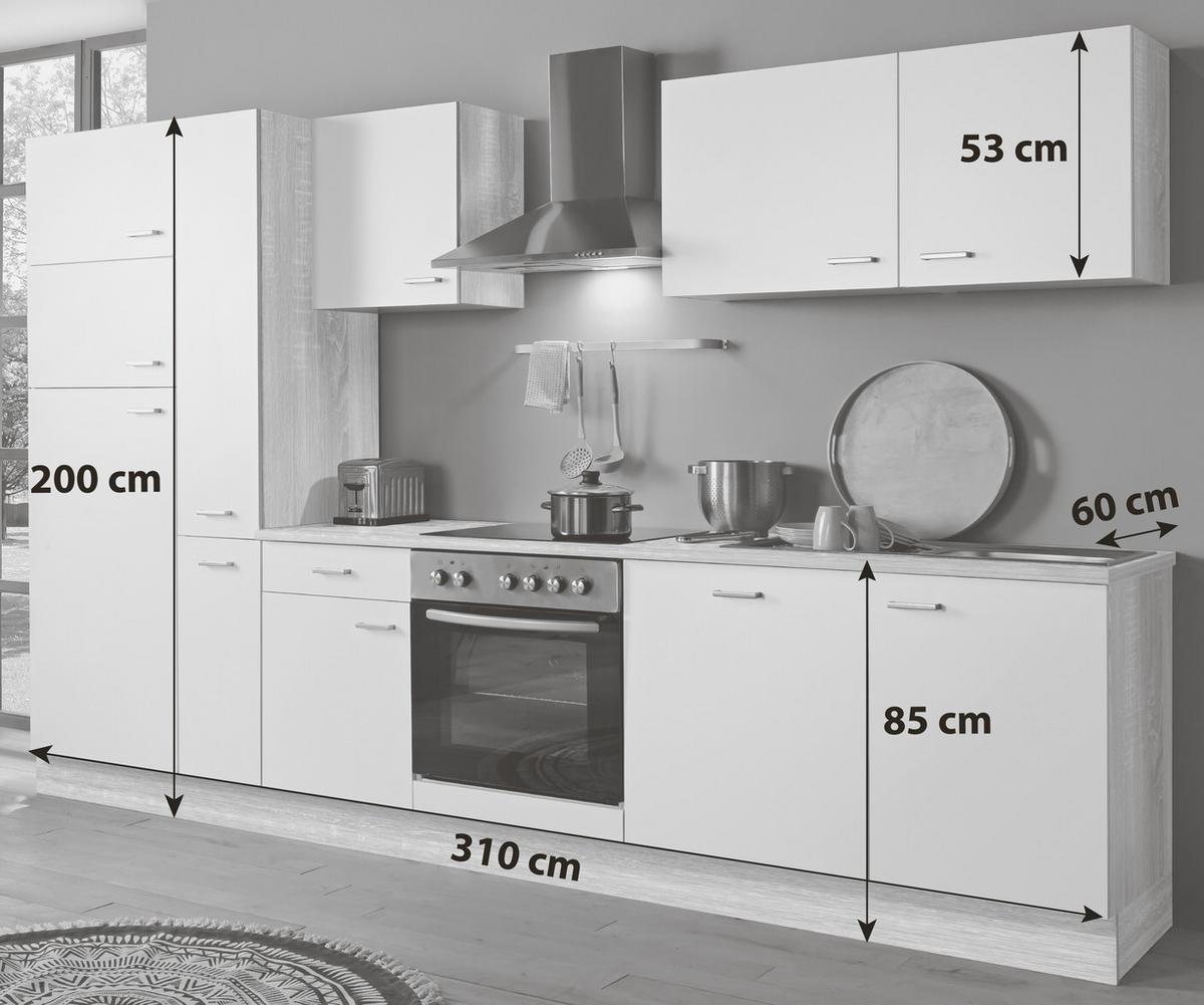 Küchenblock Classic Küchenblock - Weiß/Sonoma Eiche, KONVENTIONELL, Holzwerkstoff (310cm) - Menke