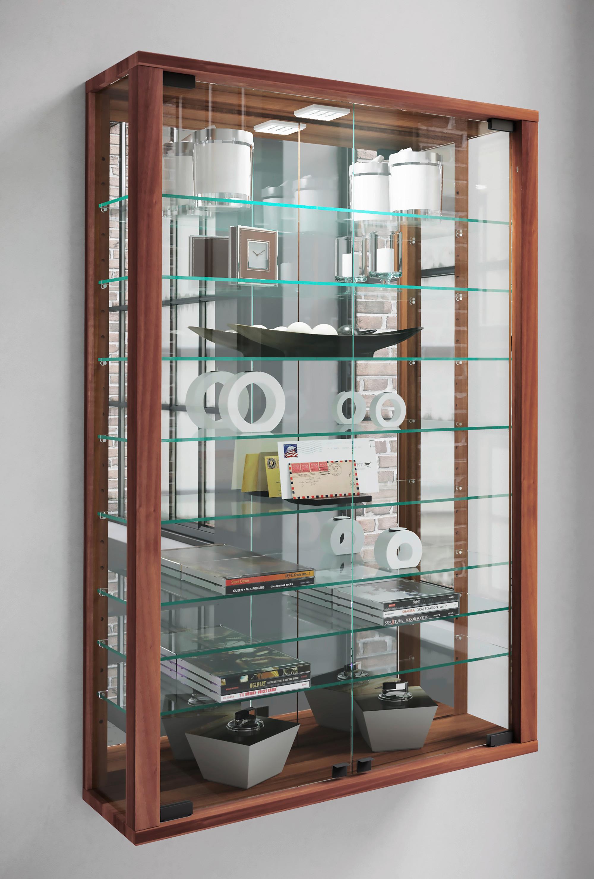 Hängevitrine Vitrosa Nussbaumfarben B: 59cm - Nussbaumfarben/Schwarz, MODERN, Glas/Holzwerkstoff (59/91,3/18cm) - MID.YOU