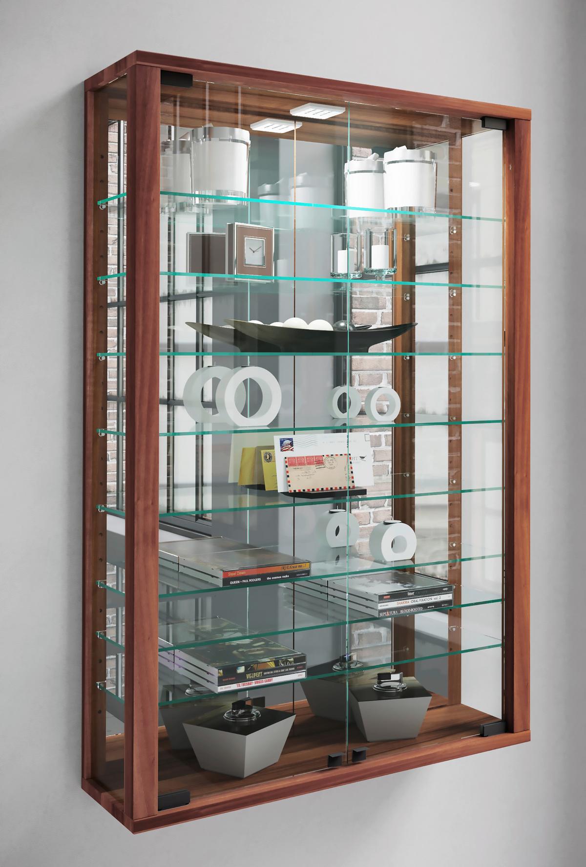 Hängevitrine Vitrosa Nussbaumfarben B: 59cm - Nussbaumfarben/Schwarz, MODERN, Glas/Holzwerkstoff (59/91,3/18cm) - MID.YOU
