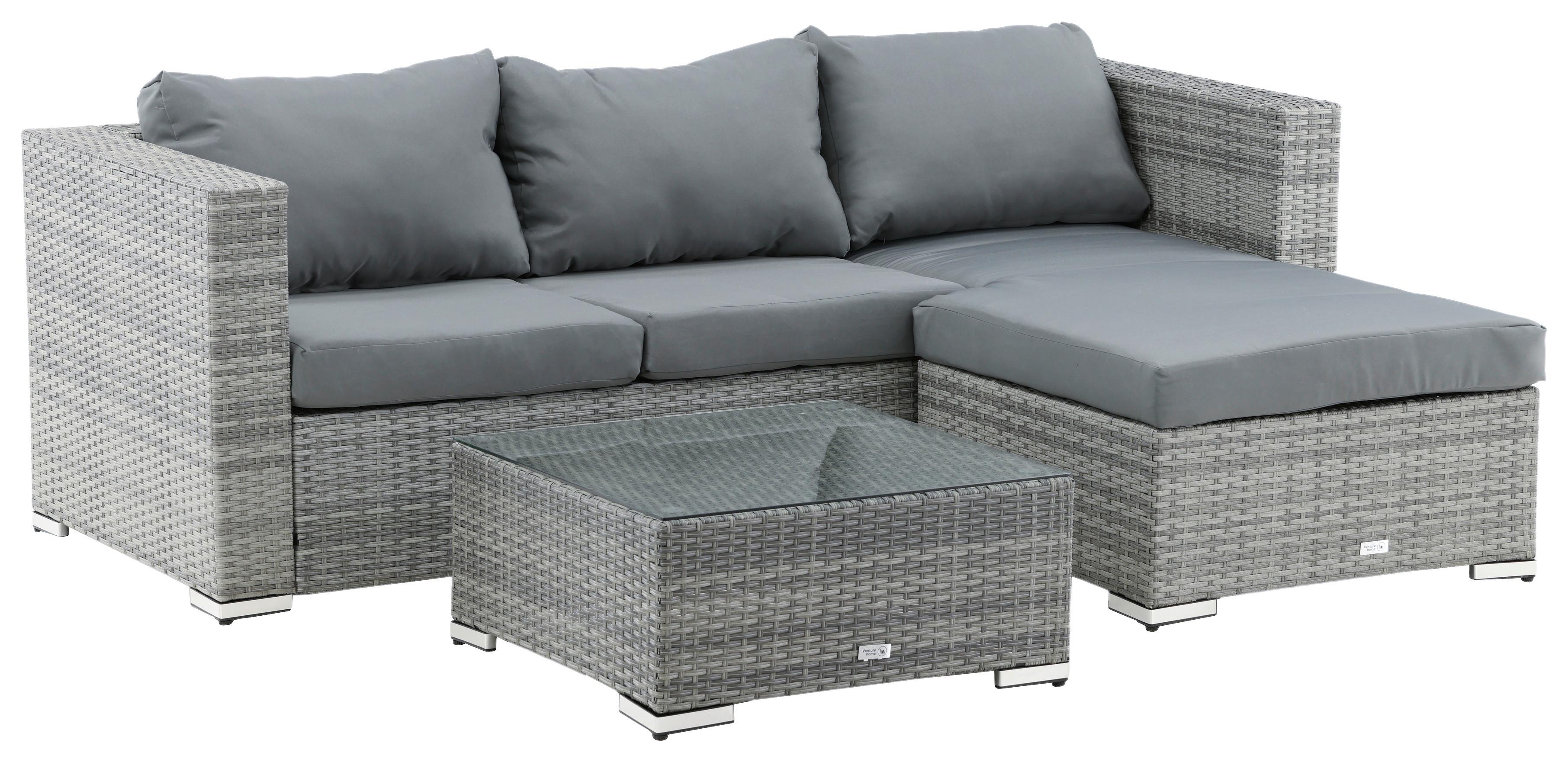 Loungegarnitur 2-Tlg Rotterdam Metall/Kunststoff/Glas +kissen - Grau, KONVENTIONELL, Glas/Kunststoff - Gardenson