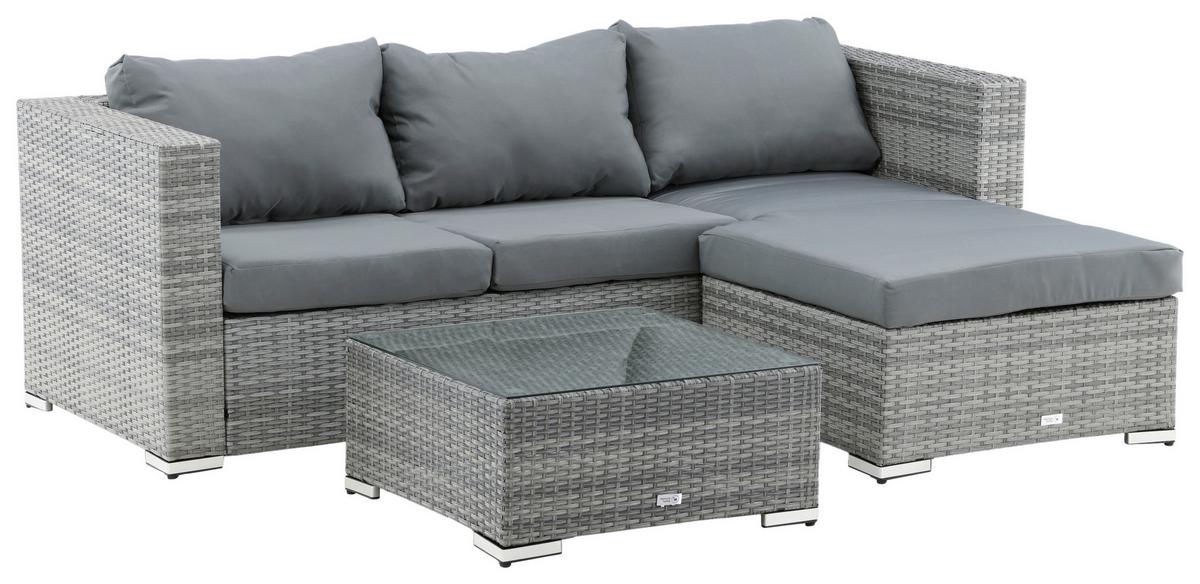 Loungegarnitur 2-Tlg Rotterdam Metall/Kunststoff/Glas +kissen - Grau, KONVENTIONELL, Glas/Kunststoff - Gardenson