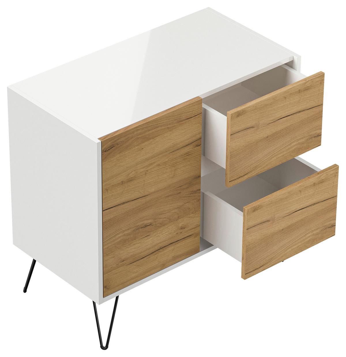 Sideboard Posseik Industrial Eichefarben/weiß B: 79 Cm - Weiß Hochglanz/Eichefarben, Design, Holzwerkstoff (79/75,8/42cm) - P & B