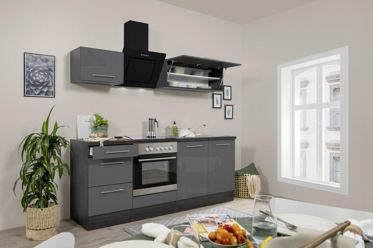 Küchenzeile mit Geräten 210 cm Grau - Grau, Basics, Holzwerkstoff (210cm) - Respekta