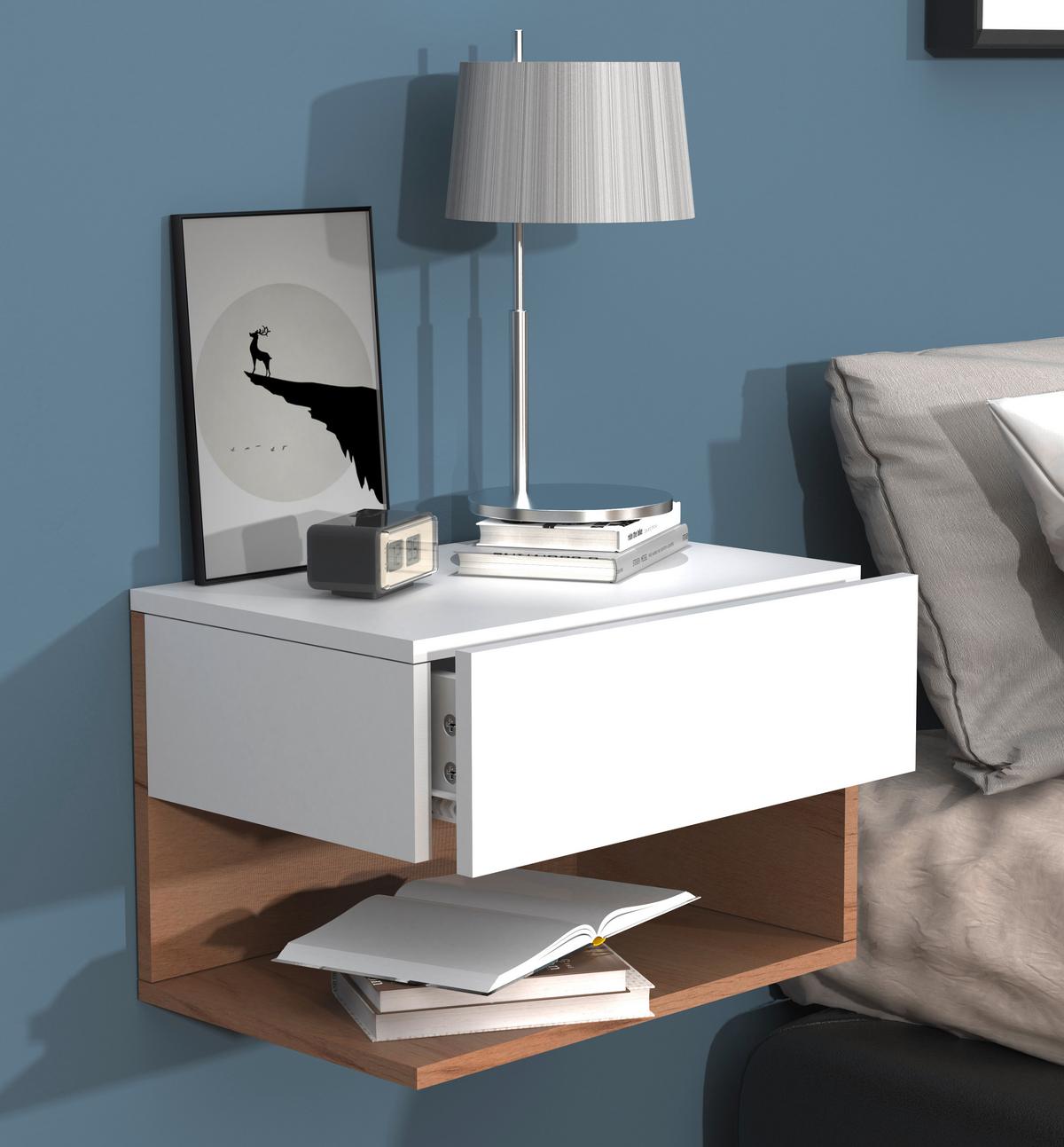 Nachtkästchen USAl XL B: 45 cm Weiß/Eiche Dekor - Eichefarben/Weiß, MODERN, Holzwerkstoff (45/30/32cm) - MID.YOU