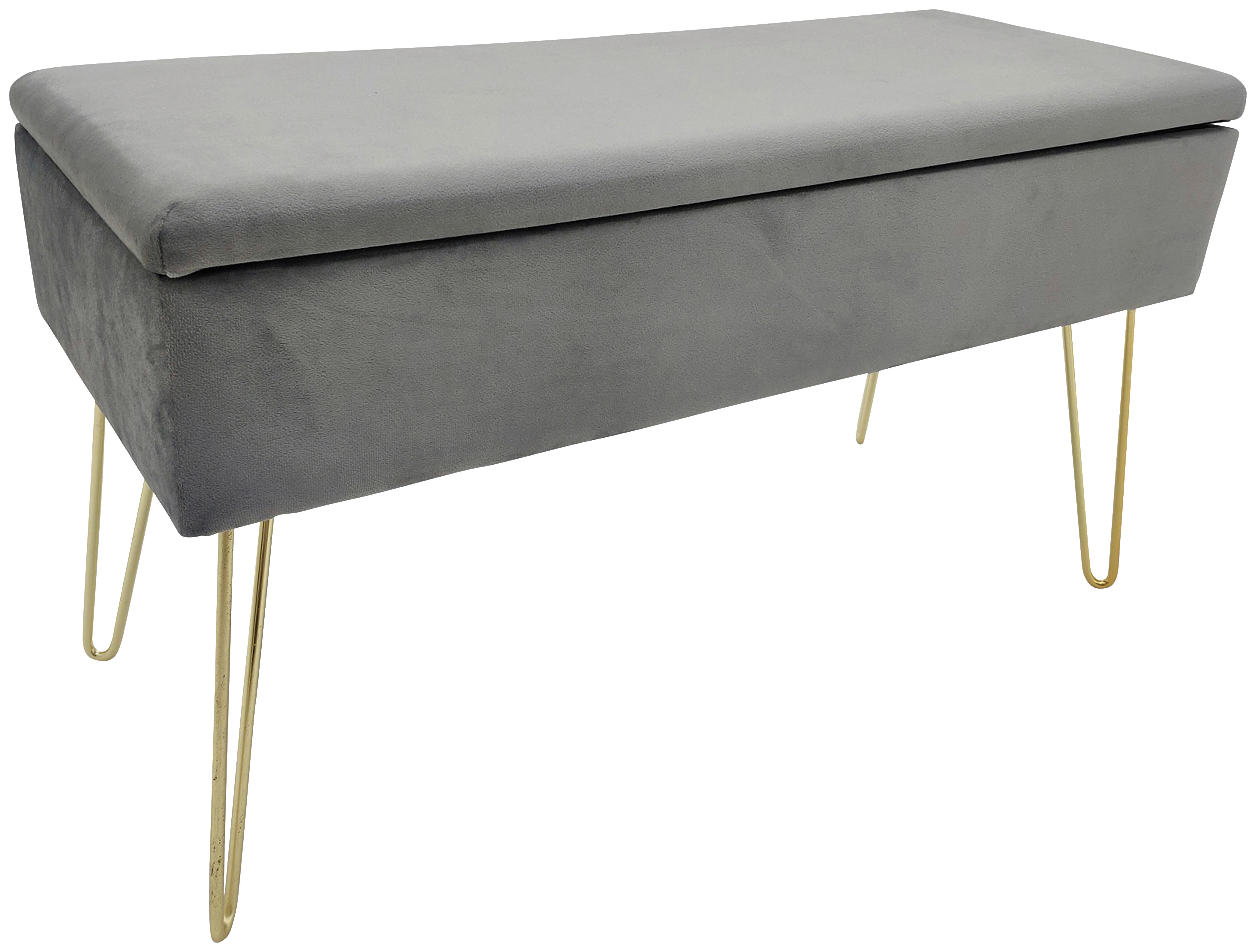 Hockerbank Scarlett Vlies Grau H: 42 cm inkl. Stauraum - Goldfarben/Grau, Design, Textil (75/42/30cm) - Echtwerk