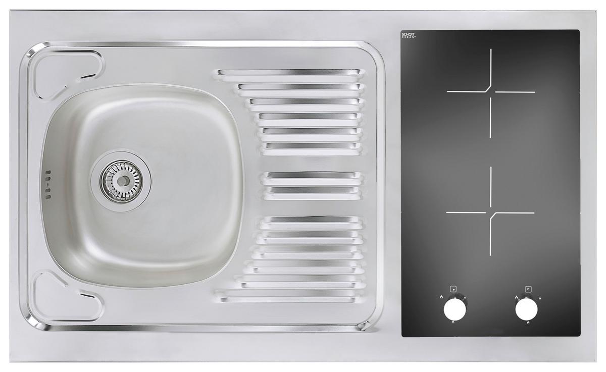Miniküche Mit Kühlschrank + Kochfeld 100 Cm Weiß/eiche - Edelstahlfarben/Eichefarben, MODERN, Holzwerkstoff/Metall (100cm) - Respekta