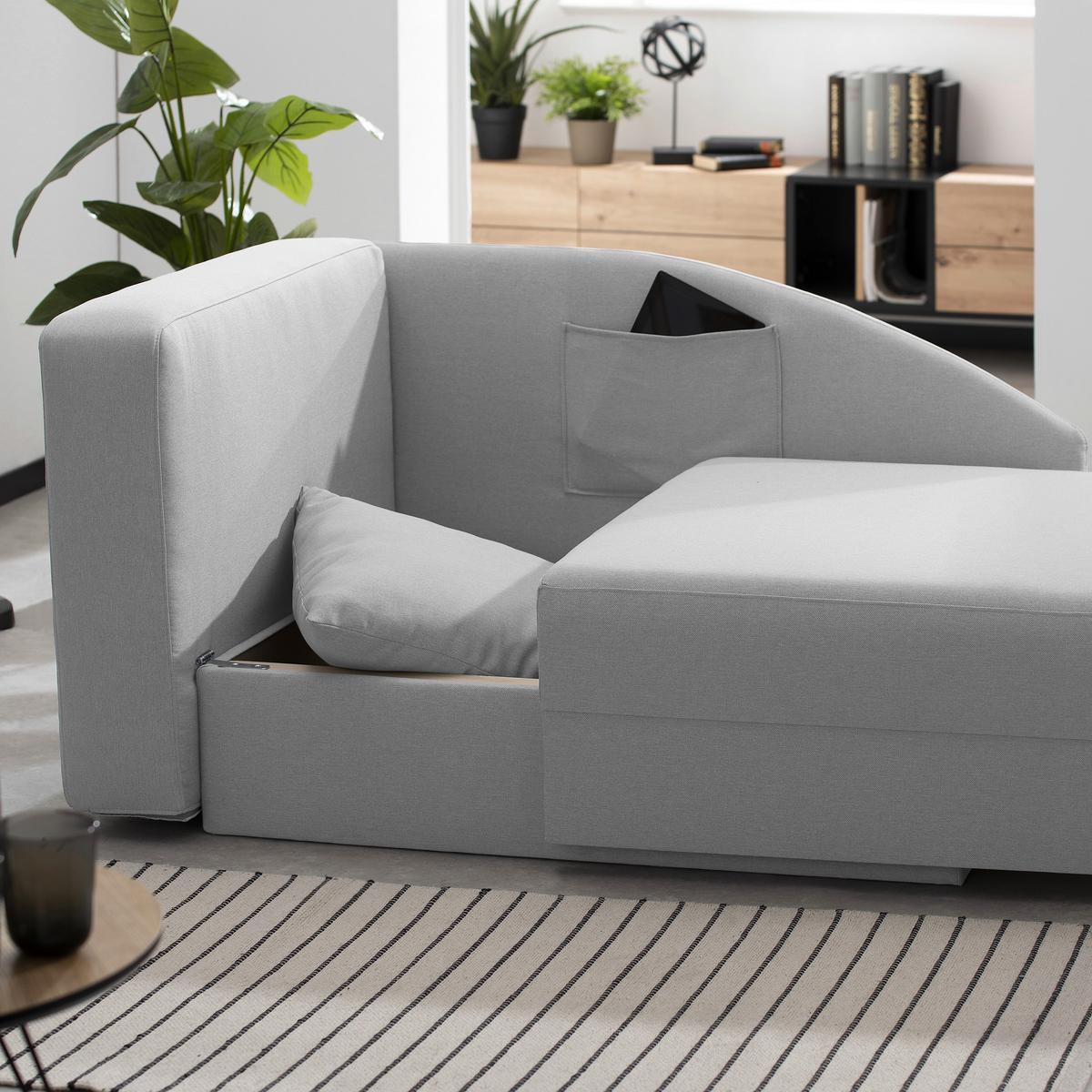 Recamiere Tobi L: 154cm Rechts Hellgrau Mit Bettkasten - Hellgrau, Design, Textil (154/86/93cm) - Max Winzer