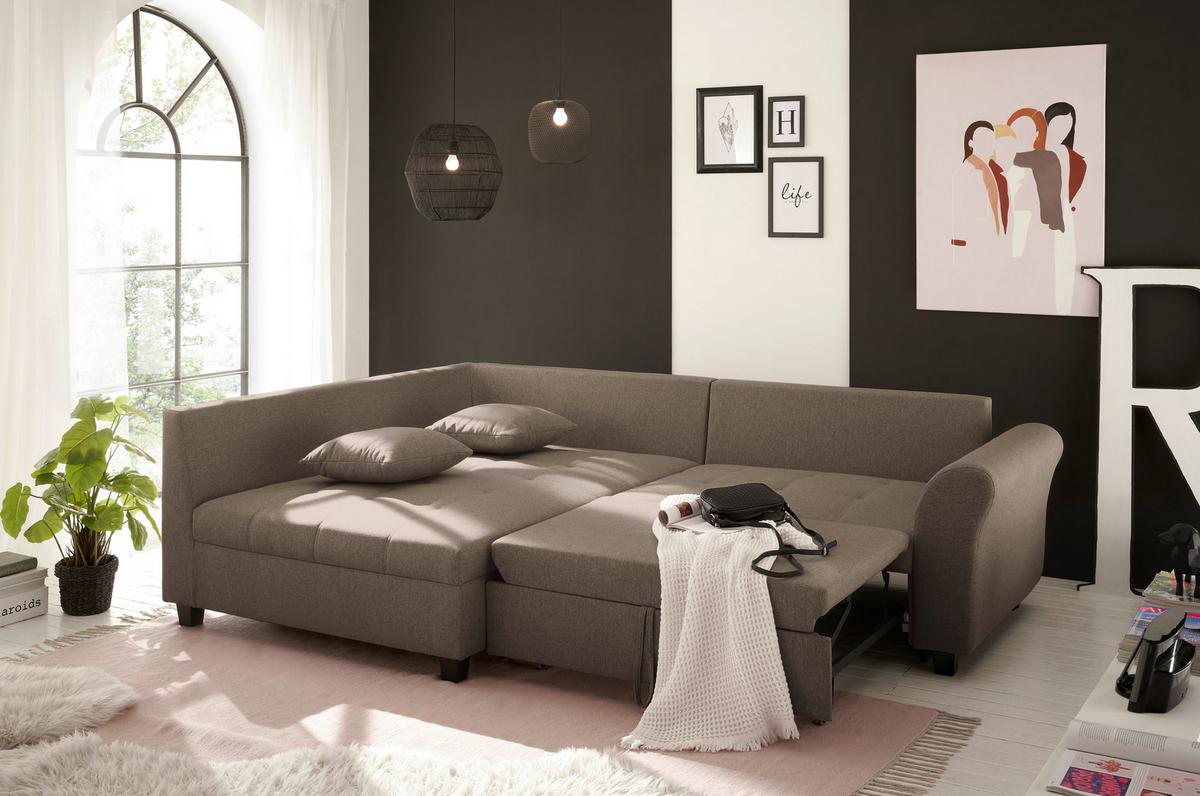 Ecksofa Liz Braun S: 175x252 cm - Schwarz/Braun, MODERN, Textil (175/252cm) - Livetastic