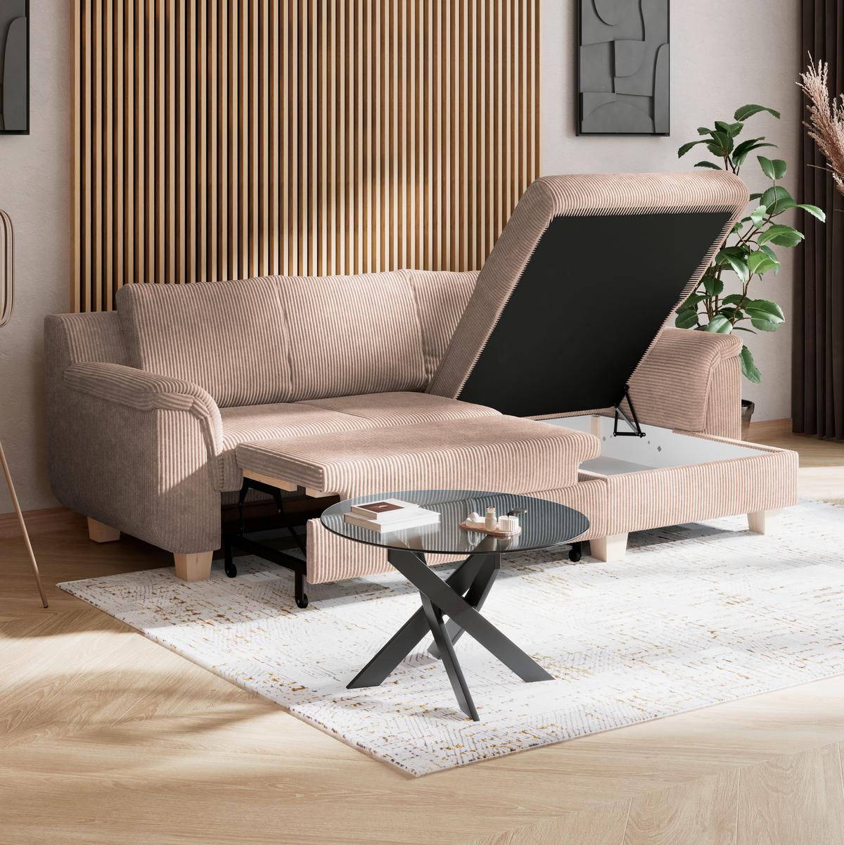 Rohová sedačka ALEX, béžový manšestr - přírodní barvy/béžová, Moderní, textil/plast (246/88cm)