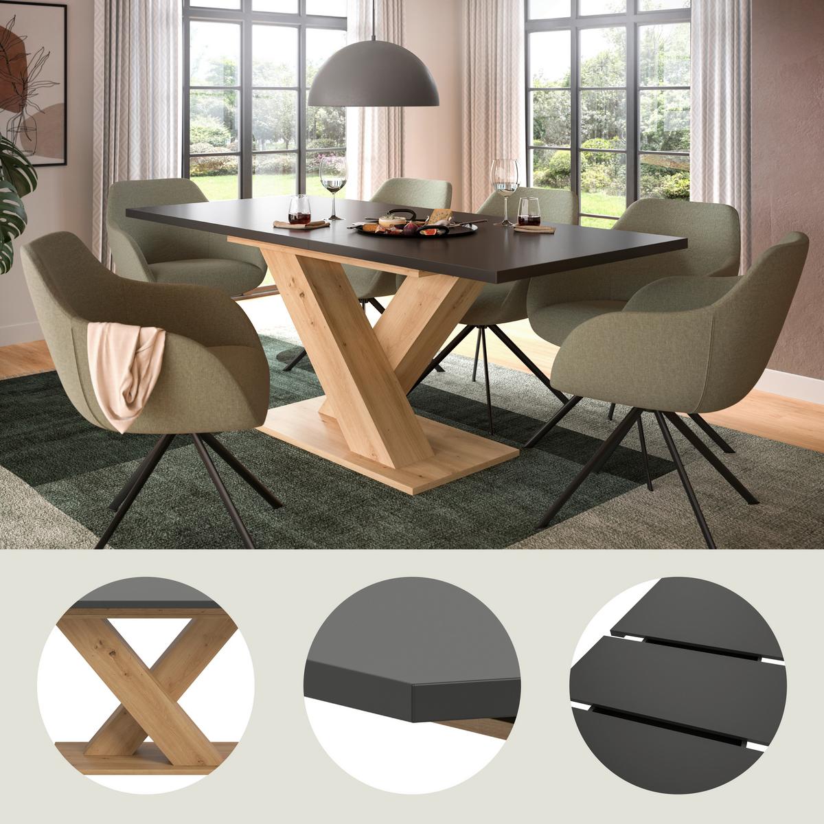 Ausziehtisch Marlon Melamin Dekor Grau,b:150-190cm - Eiche Artisan/Grau, KONVENTIONELL, Holzwerkstoff (150-190/90/76cm) - MID.YOU