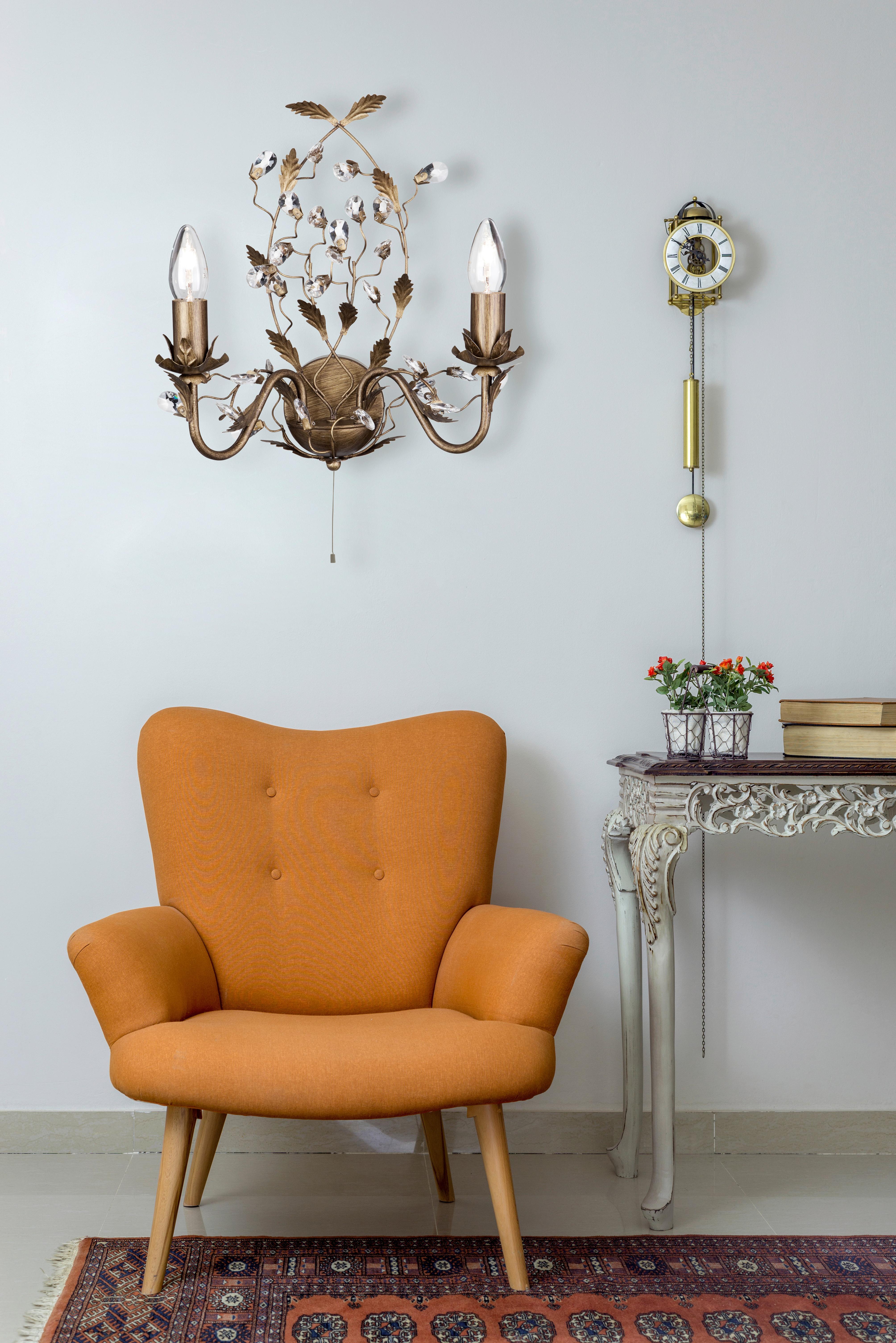 Wandleuchte Almandite 2lt 2492-2br - Goldfarben/Braun, KONVENTIONELL, Glas/Metall (37/40cm)