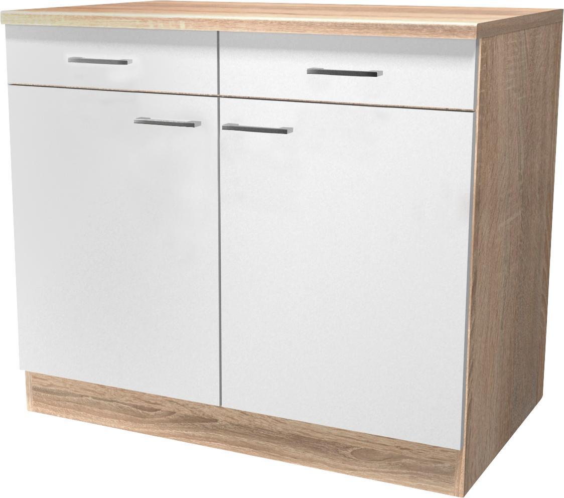 Konyha Alsószekrény Samoa - Tölgyfa/Fehér, konvencionális, Faalapú anyag (100/85/57cm)