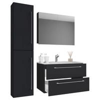 Badezimmer Badinos 4-Teilig Schwarz B: 81 cm - Schwarz/Weiß, MODERN, Keramik/Holzwerkstoff (113cm) - MID.YOU