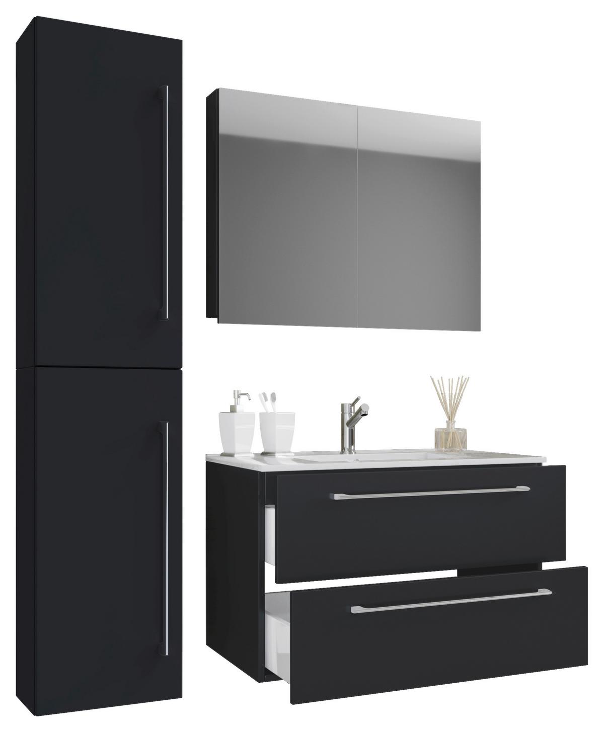 Badezimmer Badinos 4-Teilig Schwarz B: 81 cm - Schwarz/Weiß, MODERN, Keramik/Holzwerkstoff (113cm) - MID.YOU