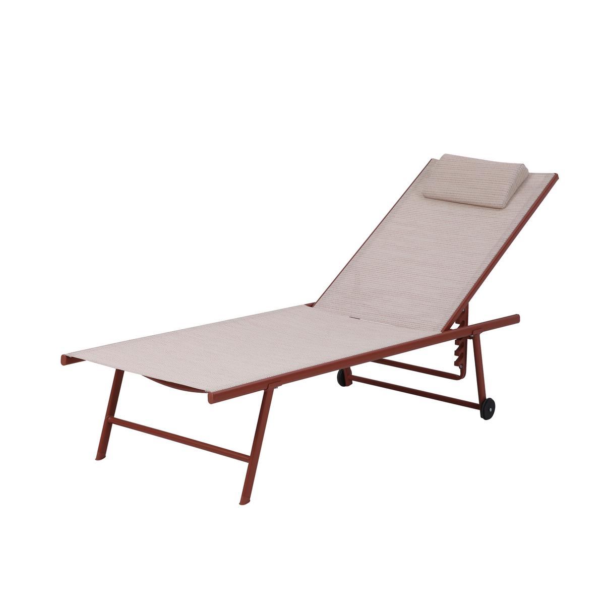 Dreibeinliege 2x Travis – Sonnenliege - Terracotta, Basics, Textil/Metall (55/97/185cm)