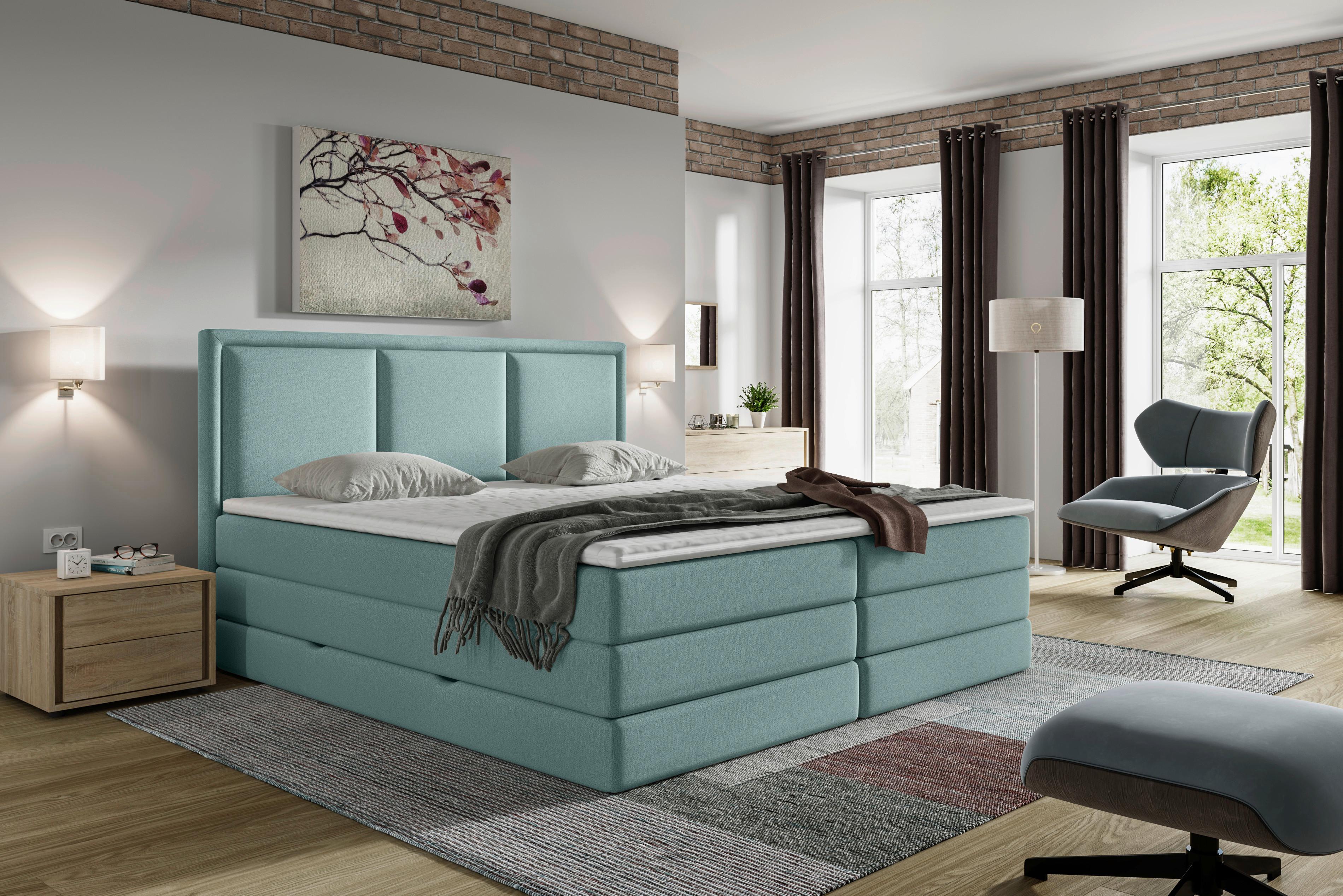 Boxspringbett mit Topper & Bettkasten 160x200 Swing - Türkis, Design, Textil (160/200cm) - MID.YOU