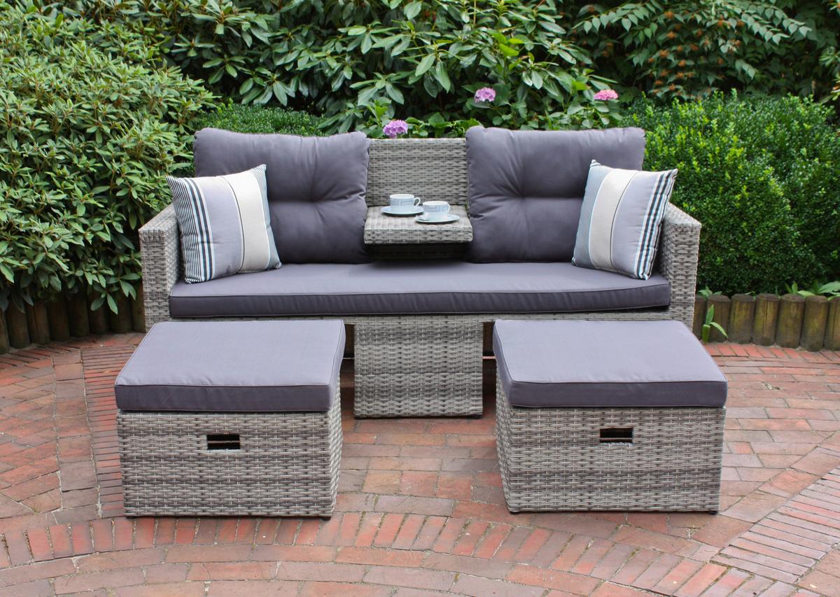 Loungegarnitur Valletta - Hellgrau/Schwarz, Basics, Kunststoff/Textil (180/86/75cm) - Gardenson
