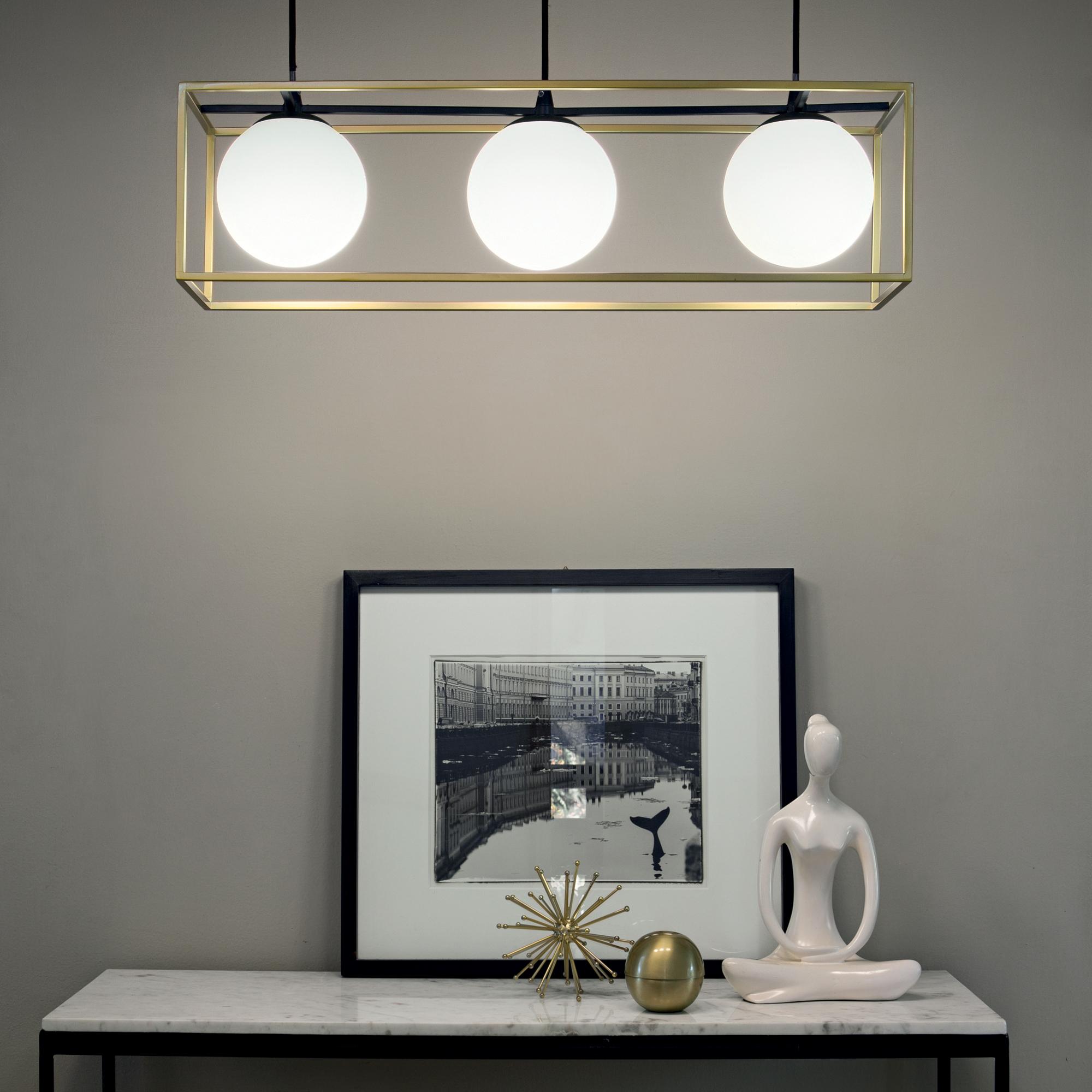 Hängeleuchte Lingotto H: ca. 35/145 cm 3-Flammig - Messingfarben, Design, Glas/Metall (70/34,5/145/18,5cm) - Ideal Lux