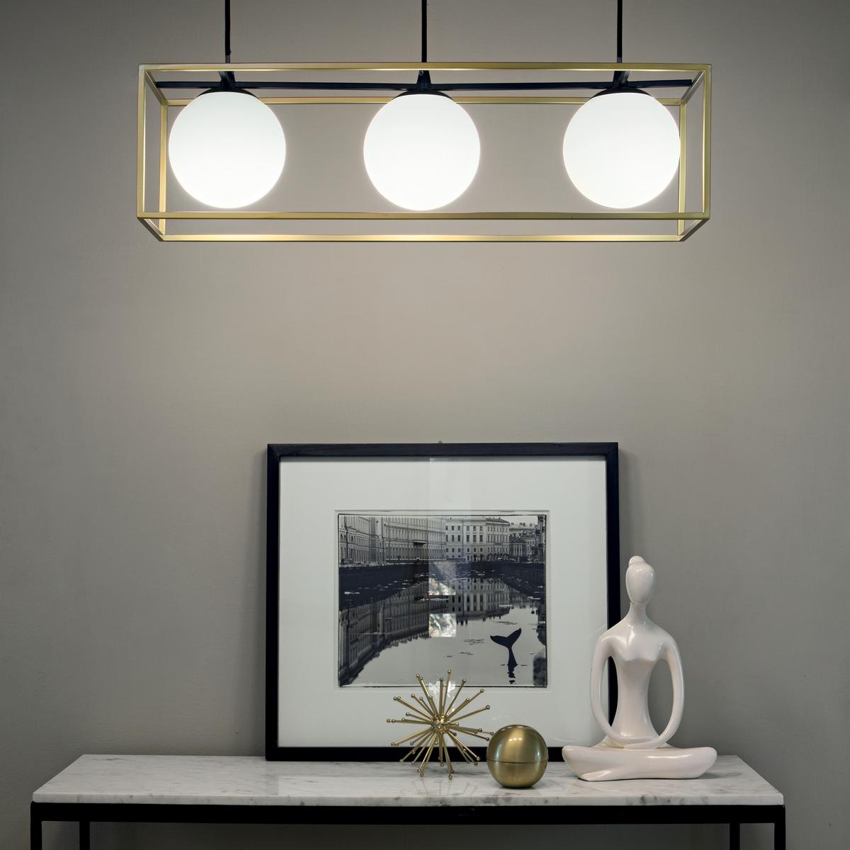 Hängeleuchte Lingotto H: ca. 35/145 cm 3-Flammig - Messingfarben, Design, Glas/Metall (70/34,5/145/18,5cm) - Ideal Lux