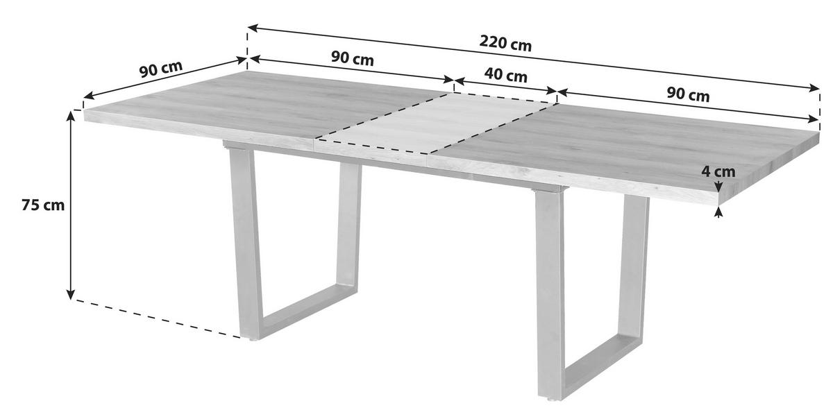 Rozkládací jídelní stůl RUDI 180-220 - černá/přírodní barvy, Moderní, kov/kompozitní dřevo (180 - 220/75/90cm)