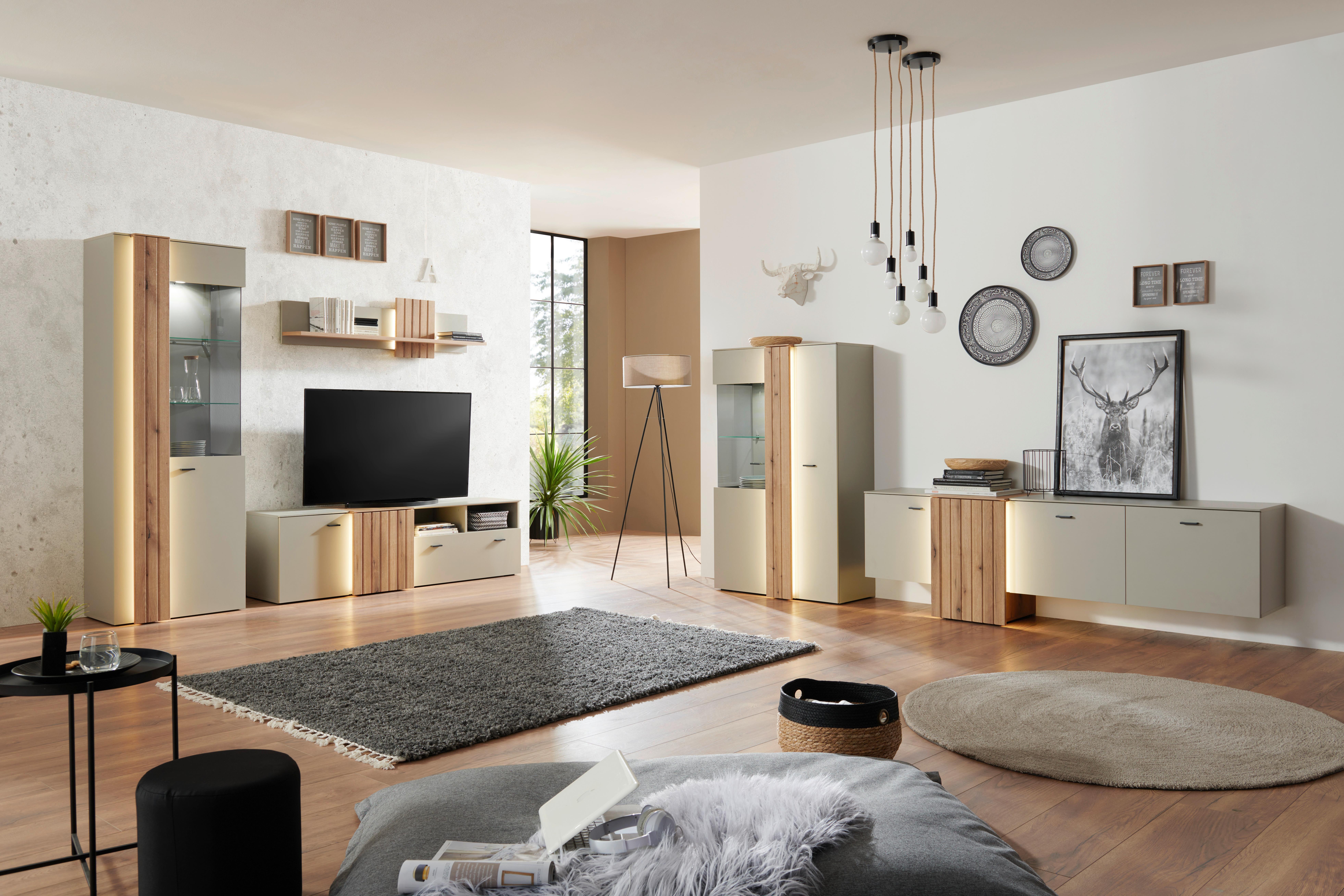 Wandboard Santana inkl. LED Kieselgrau/Eiche Dekor - MODERN, Holzwerkstoff (140/39/23,5cm)