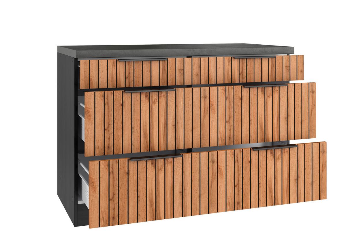 Schubkastenunterschrank Liverpool Graphit/wotanb:120cm - Schieferfarben/Eiche Wotan, Basics, Holzwerkstoff (120/85/60cm) - Held