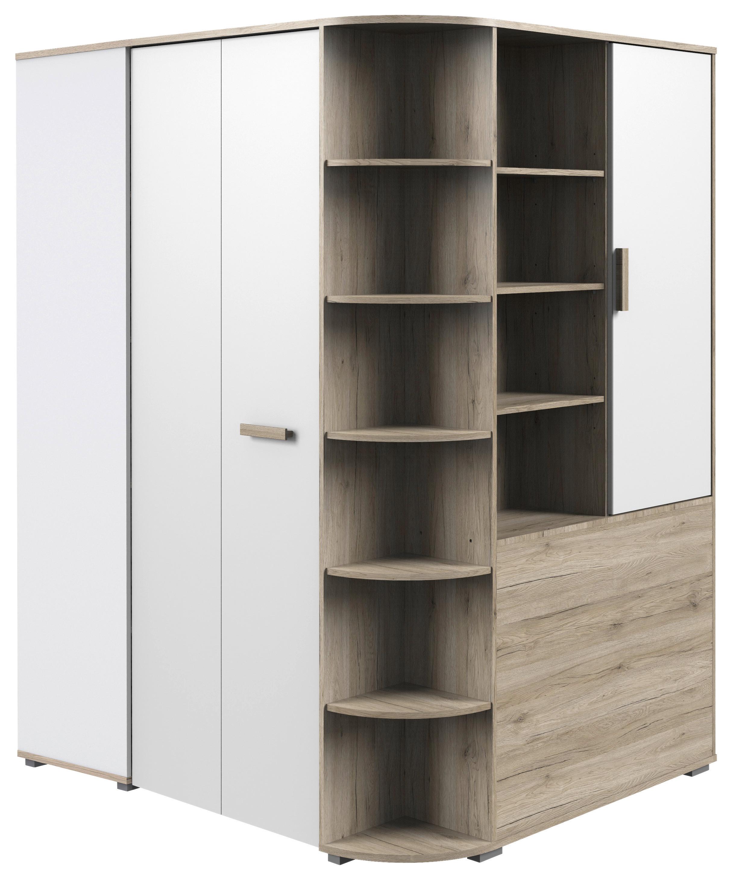 Eckschrank Begehbar B:  124 cm Cariba, Eiche Dekor/Weiß - Weiß/Eiche San Remo, Design, Holzwerkstoff (124/199/148cm) - MID.YOU