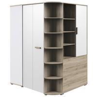 Eckschrank Begehbar B:  124 Cm Cariba, Eiche Dekor/weiß - Weiß/Eiche San Remo, Design, Holzwerkstoff (124/199/148cm) - MID.YOU