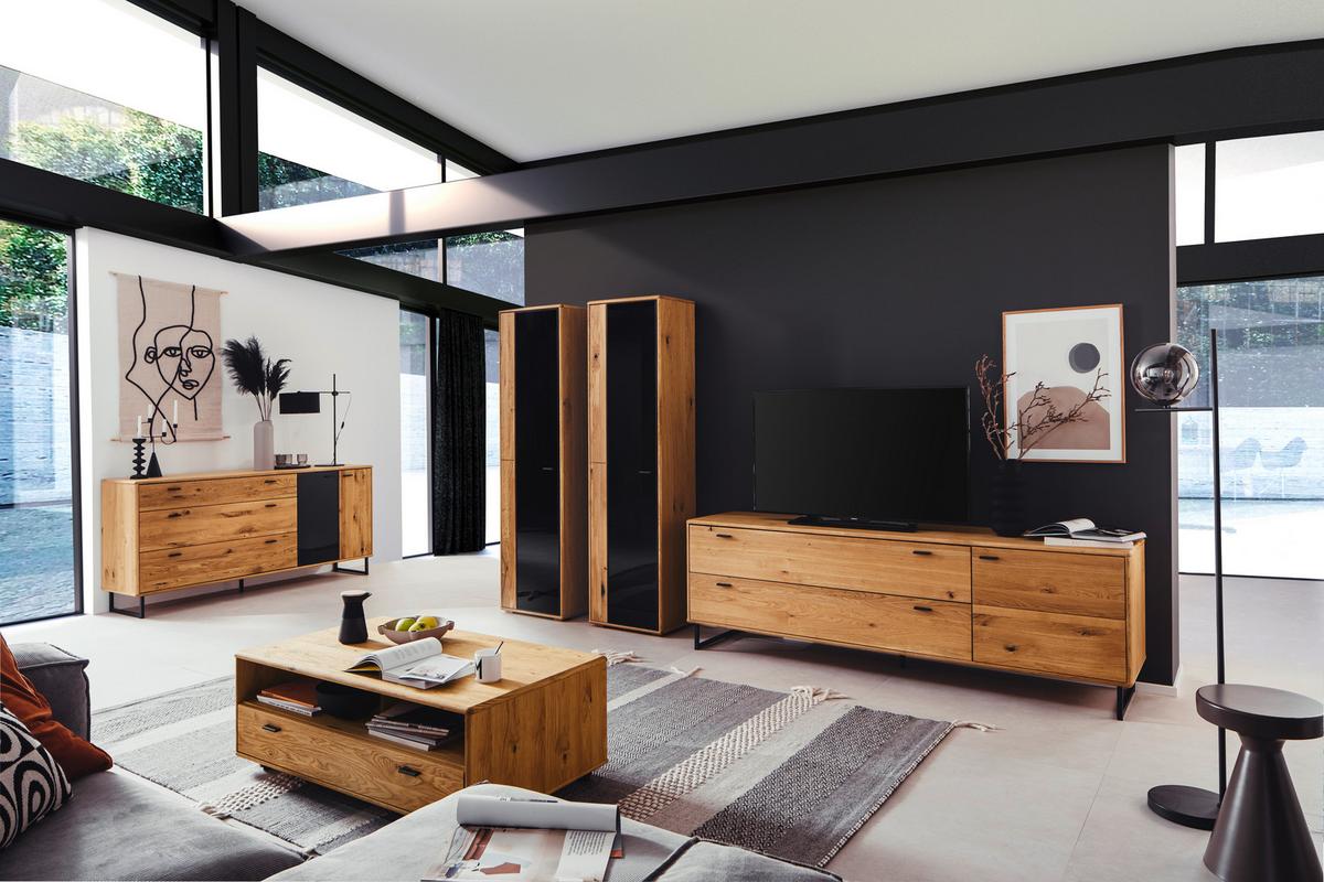 Wohnwand Arezzo Wildeiche B: 333 cm - Wildeiche/Anthrazit, Design, Glas/Holz (333/190/50cm) - MID.YOU