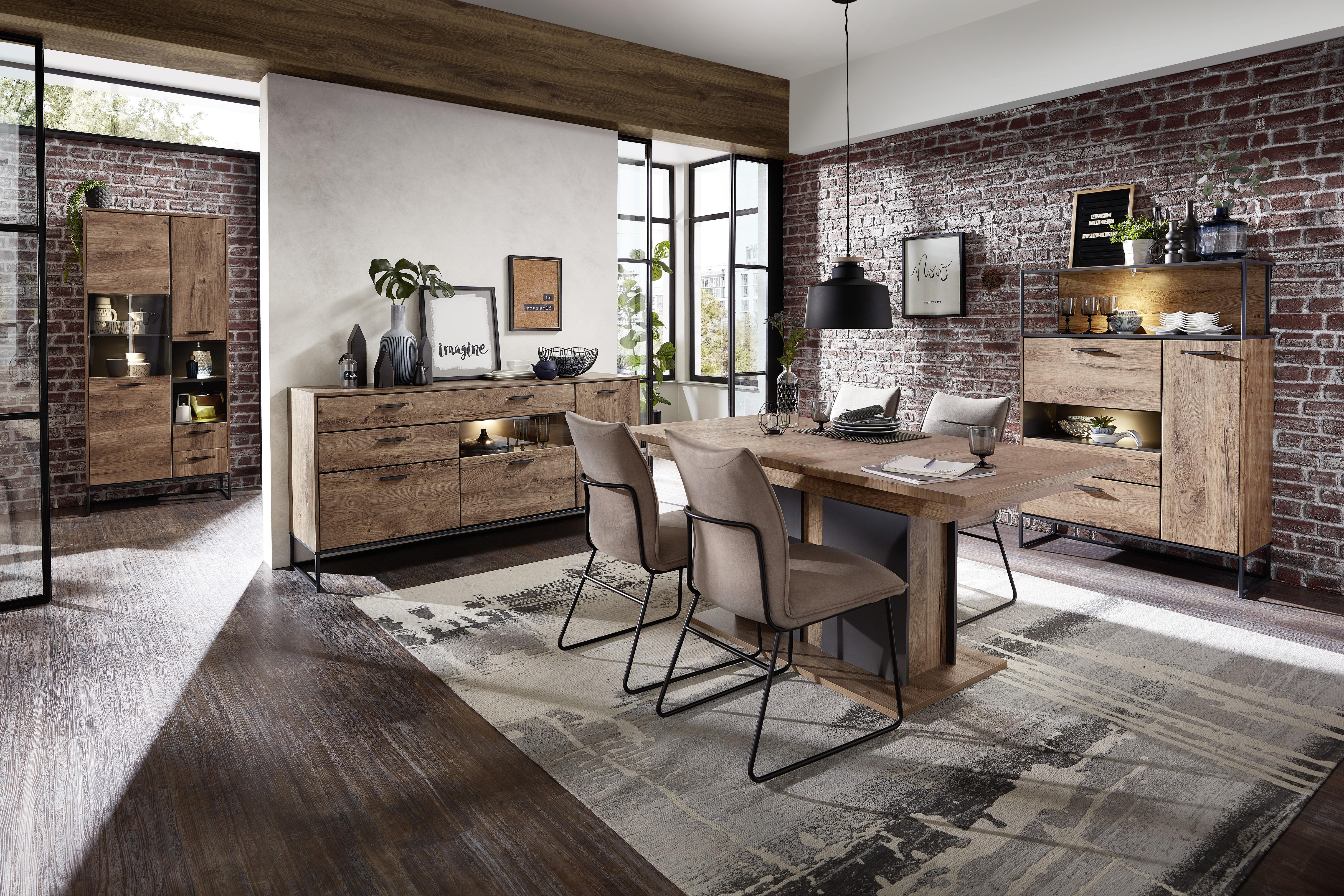 Esstisch Manhattan 160x90cm Eiche Dekor/Graphitfarben - Eichefarben/Graphitfarben, MODERN, Holzwerkstoff (160/90/76cm) - Livetastic